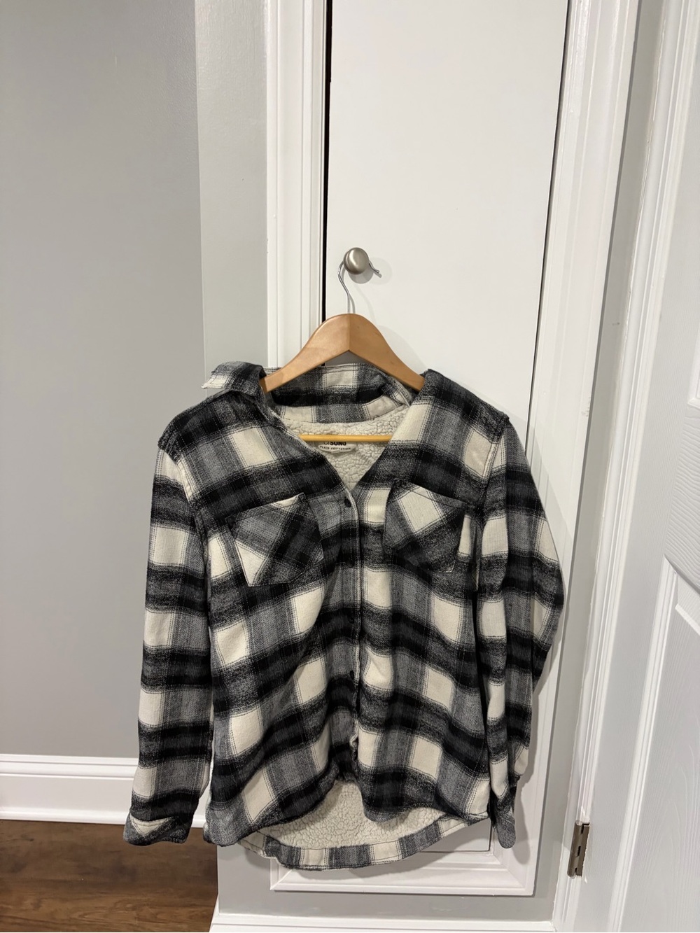 Ci Sono Black and White Plaid Sherpa-Lined Jacket